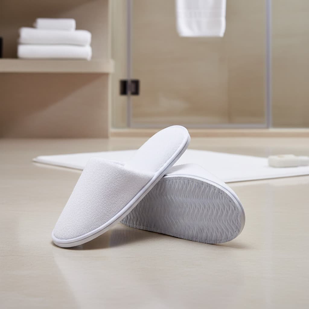 Velours closed-toe hotel slipper with EVA sole